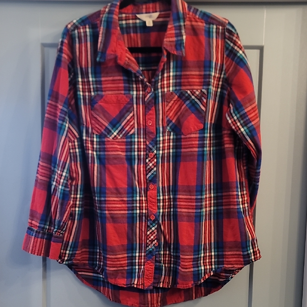 Terra & Sky Women's Plaid Shirt - Red and Blue